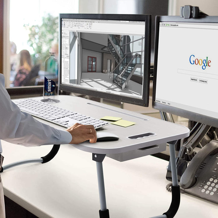 Laptop Bed Desk with Storage and Foldable Legs - White