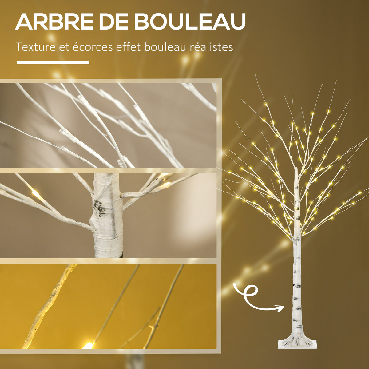 Arbre lumineux LED - décoration lumineuse blanc chaud - 96 LEDs - usage intérieur - 150 cm - noël chambre maison
