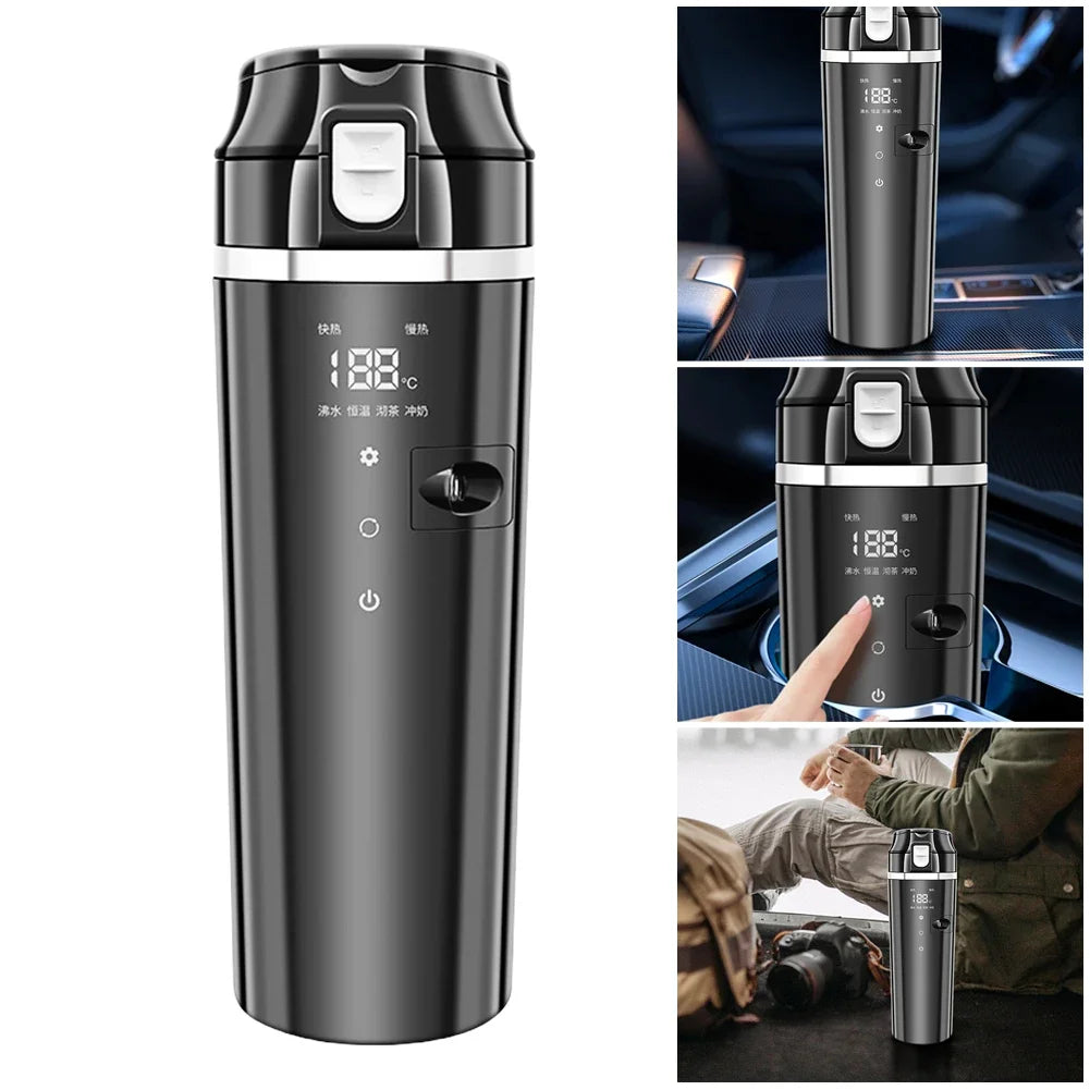 Smart Car Heating Mug with Digital LCD Display 500ML Stainless Steel Black
