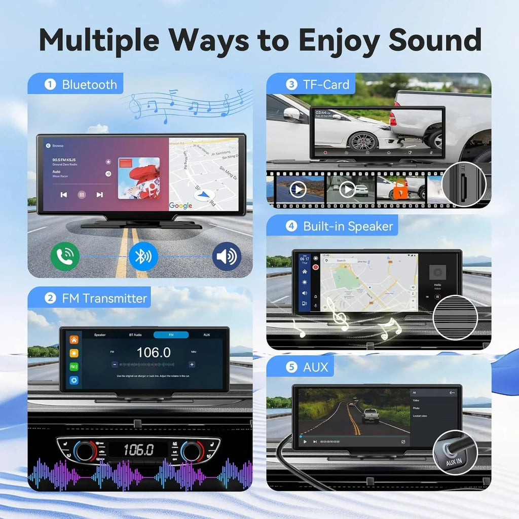 10.26" Carplay Screen for Car,Wireless CarPlay & Android Auto WiFi Smart Screen,Bluetooth Car Radio for Apple Android Stereo