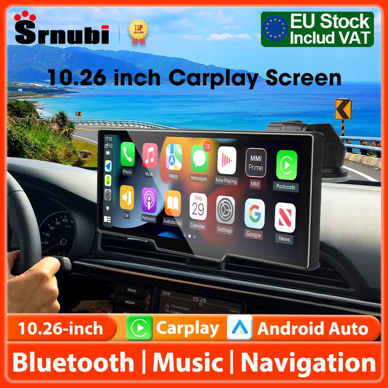 10.26" Carplay Screen for Car,Wireless CarPlay & Android Auto WiFi Smart Screen,Bluetooth Car Radio for Apple Android Stereo