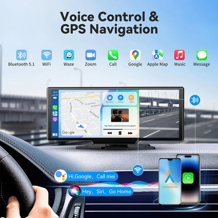 10.26" Carplay Screen for Car,Wireless CarPlay & Android Auto WiFi Smart Screen,Bluetooth Car Radio for Apple Android Stereo