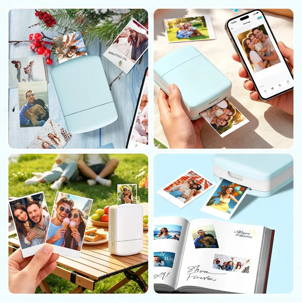 Portable Color Photo Printer, Wireless Bluetooth Smartphone Printer, 600DPI Instant Color Inkjet Printing; Includes Photo Paper