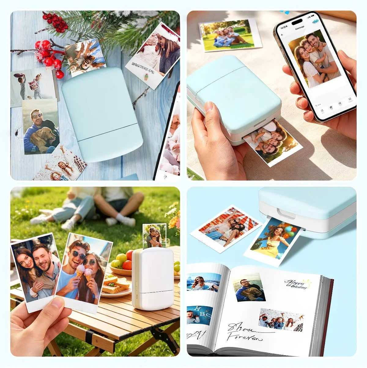 Portable Color Photo Printer, Wireless Bluetooth Smartphone Printer, 600DPI Instant Color Inkjet Printing; Includes Photo Paper