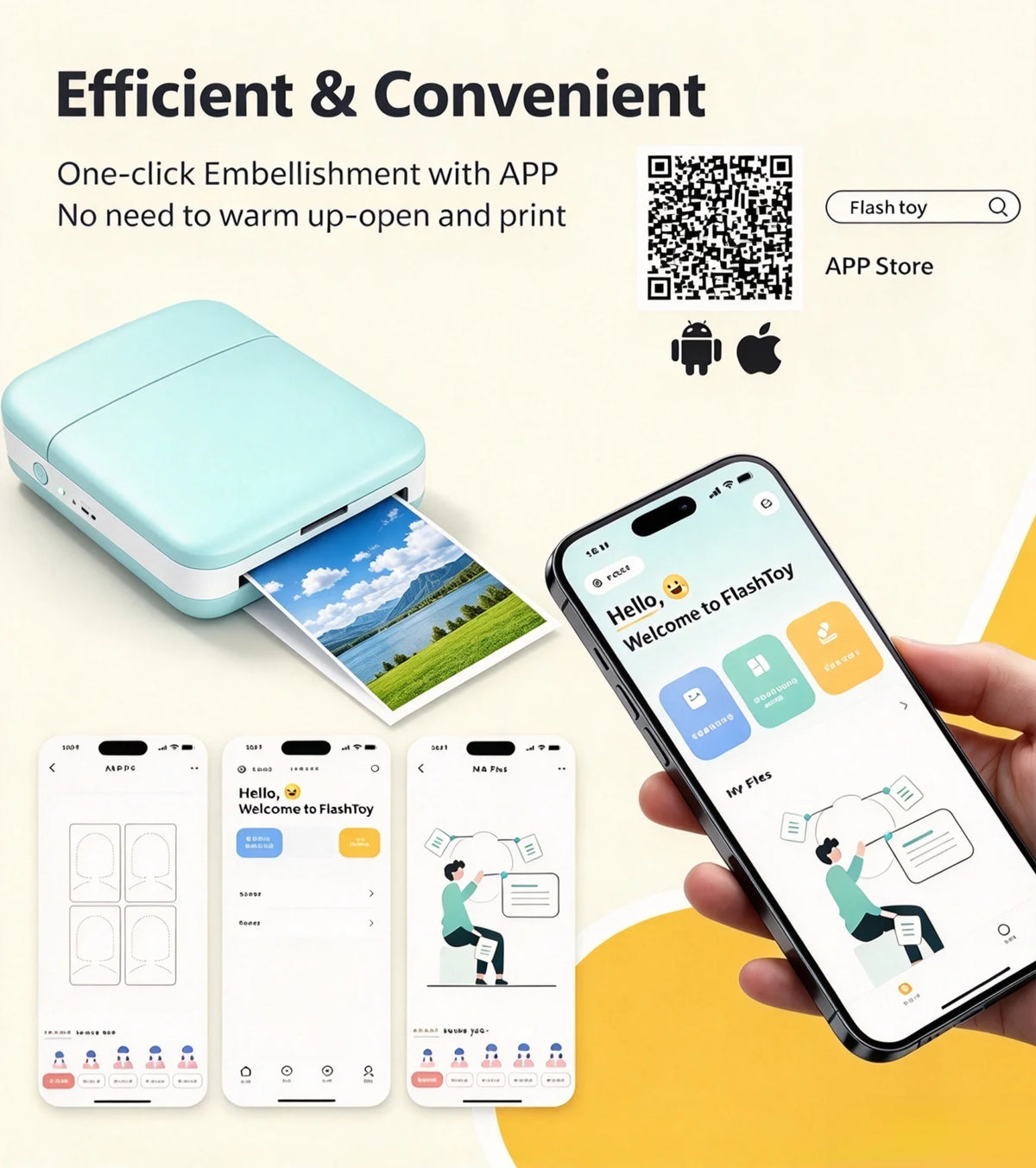 Portable Color Photo Printer, Wireless Bluetooth Smartphone Printer, 600DPI Instant Color Inkjet Printing; Includes Photo Paper