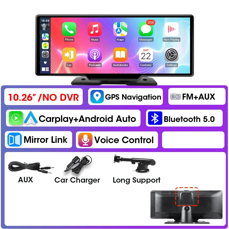 10.26" Carplay Screen for Car,Wireless CarPlay & Android Auto WiFi Smart Screen,Bluetooth Car Radio for Apple Android Stereo