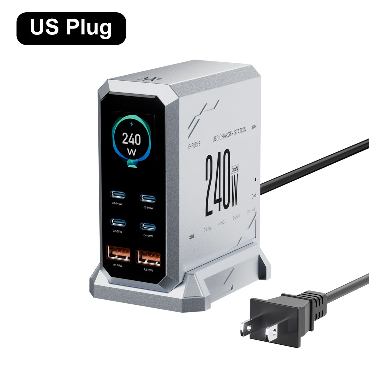 240W GaN Charger PD3.1 140W USB Type C 6 Ports PPS PD Desktop Fast Charging Station for iPhone Samsung MacBook Laptops Tablet