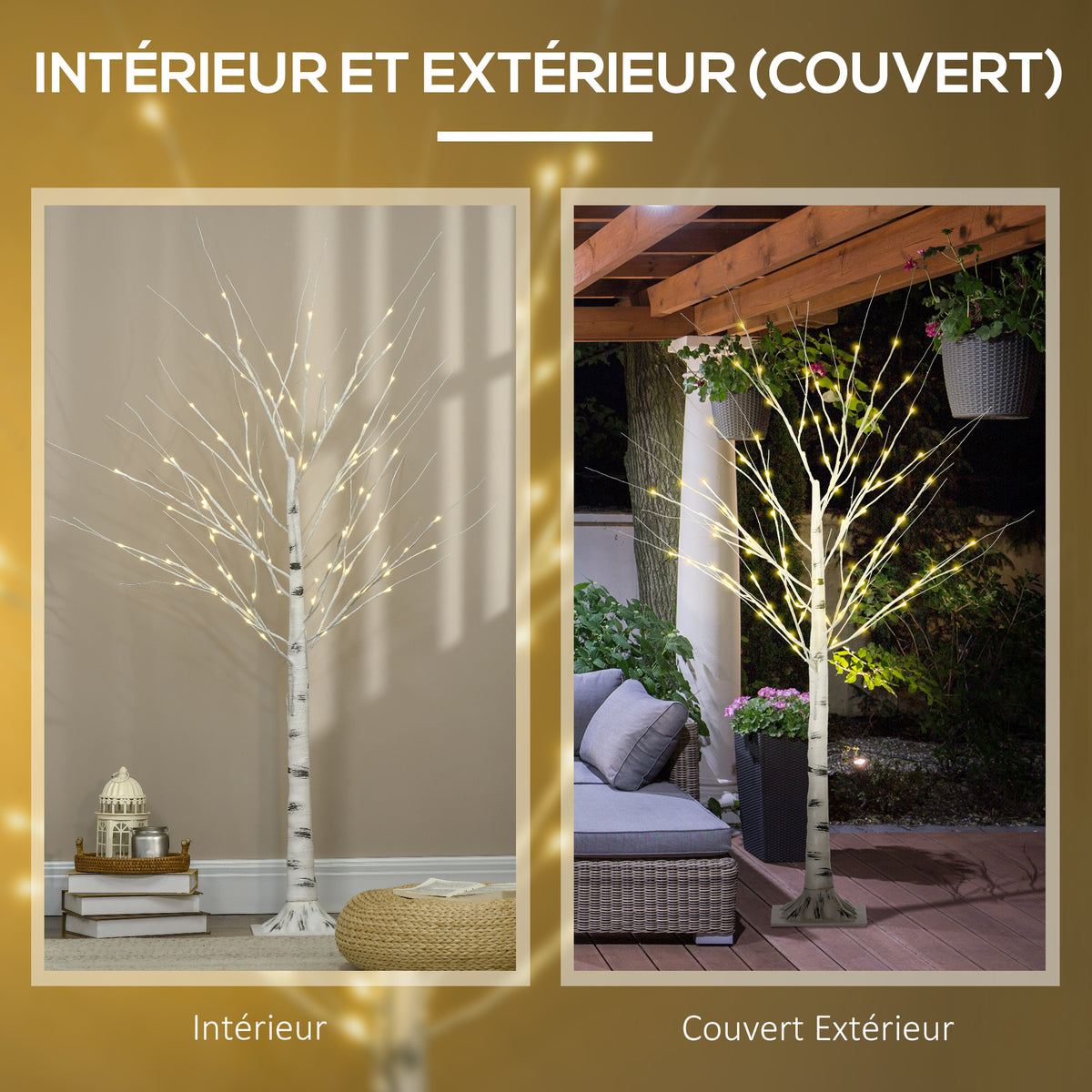 Arbre lumineux LED - décoration lumineuse blanc chaud - 96 LEDs - usage intérieur - 150 cm - noël chambre maison