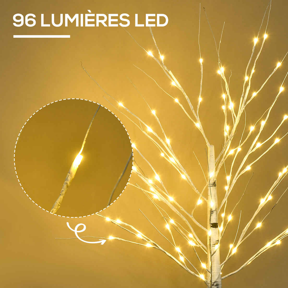 Arbre lumineux LED - décoration lumineuse blanc chaud - 96 LEDs - usage intérieur - 150 cm - noël chambre maison